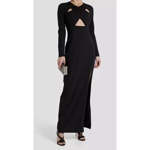 $385 ONE 33 Social Women's Black‎ Long Sleeve Cut Out Gown Dress w/ Slit size 12